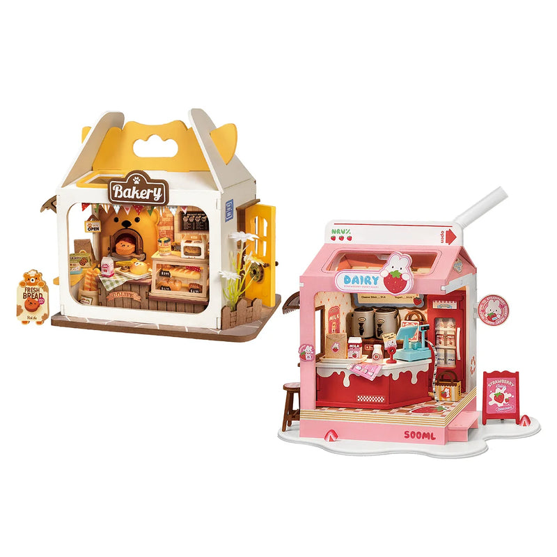 Robotime Rolife Strawberry Milk Food Box Shop DIY Miniature House Kit DS034