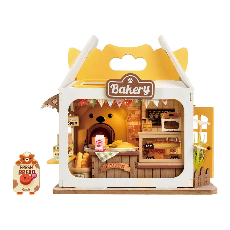 Robotime Rolife Teddy's Bread Food Box Shop DIY Miniature House Kit DS033