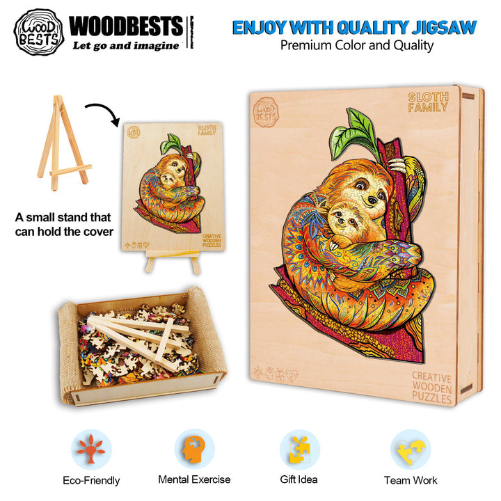 Woodbests - Sloth Family Wooden Jigsaw Puzzle (160-200pcs)(Pre-Order)