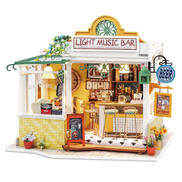 Robotime Rolife Light Music Bar DG147 DIY Wooden Dollhouse