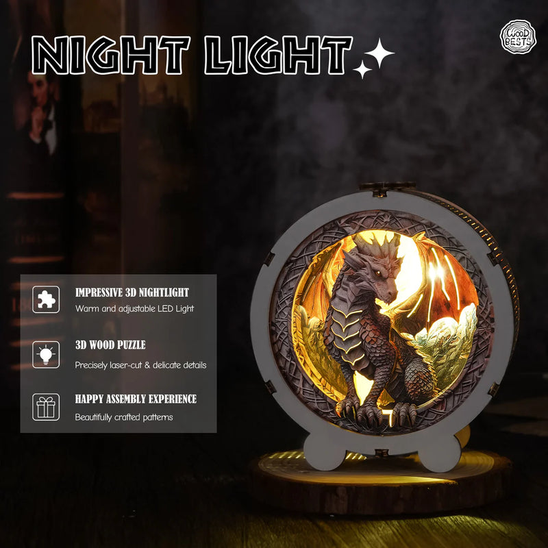 Woodbests - Ancient Dragon Kit - 3D Wooden Puzzle Night Light (Pre-Order)