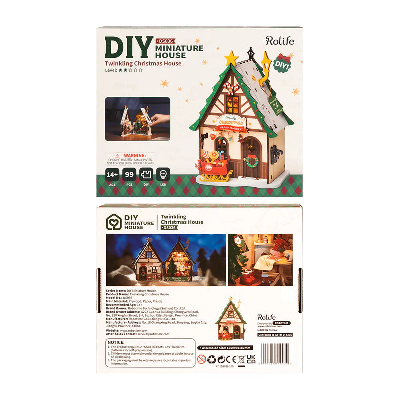 Robotime Rolife Twinkling Christmas House DIY Miniature House DS036