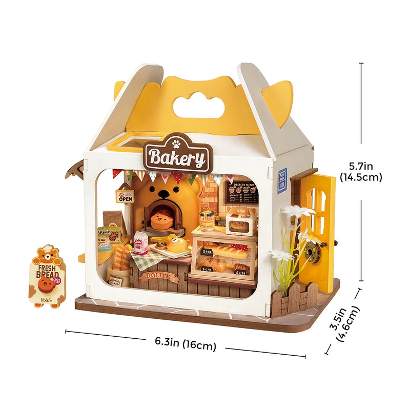 Robotime Rolife Teddy's Bread Food Box Shop DIY Miniature House Kit DS033