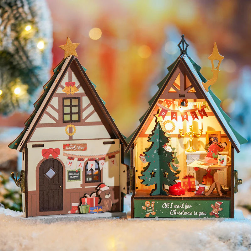 Robotime Rolife Twinkling Christmas House DIY Miniature House DS036