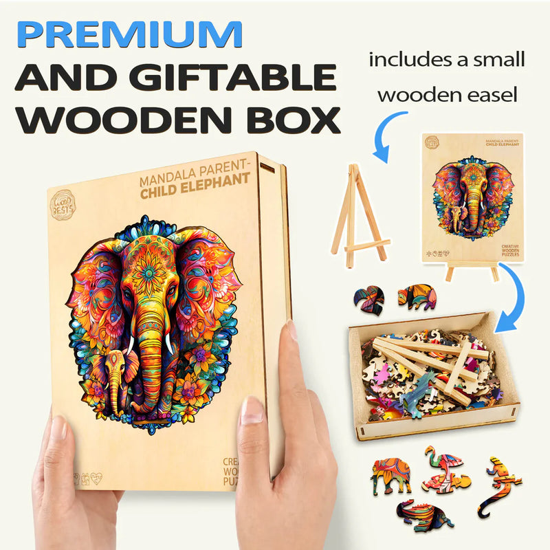 Woodbests - Mandala Parent-Child Elephant Wooden Jigsaw Puzzle (160-200pcs)