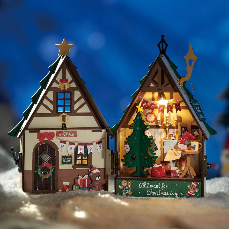 Robotime Rolife Twinkling Christmas House DIY Miniature House DS036