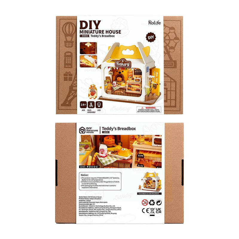 Robotime Rolife Teddy's Bread Food Box Shop DIY Miniature House Kit DS033