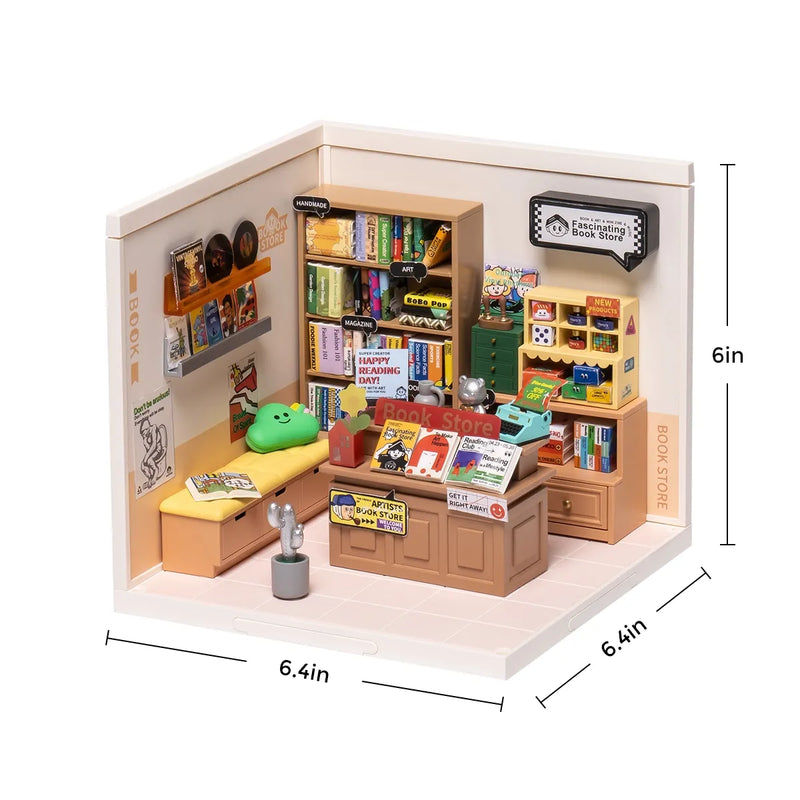 Robotime Rolife Super Creator Fascinating Book Store Plastic Miniature House kit DW004