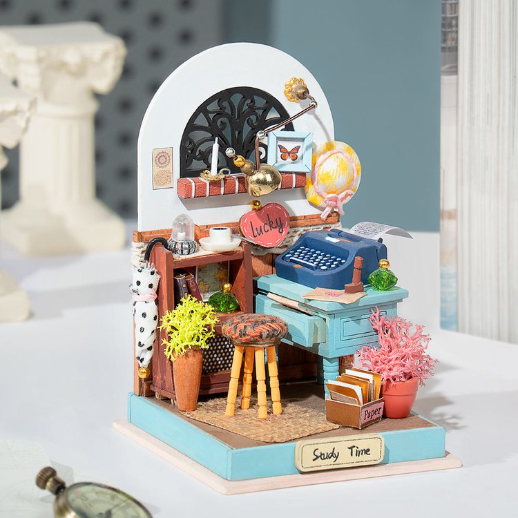 Robotime Rolife Record Mood Study Room Miniature House Kit DS017