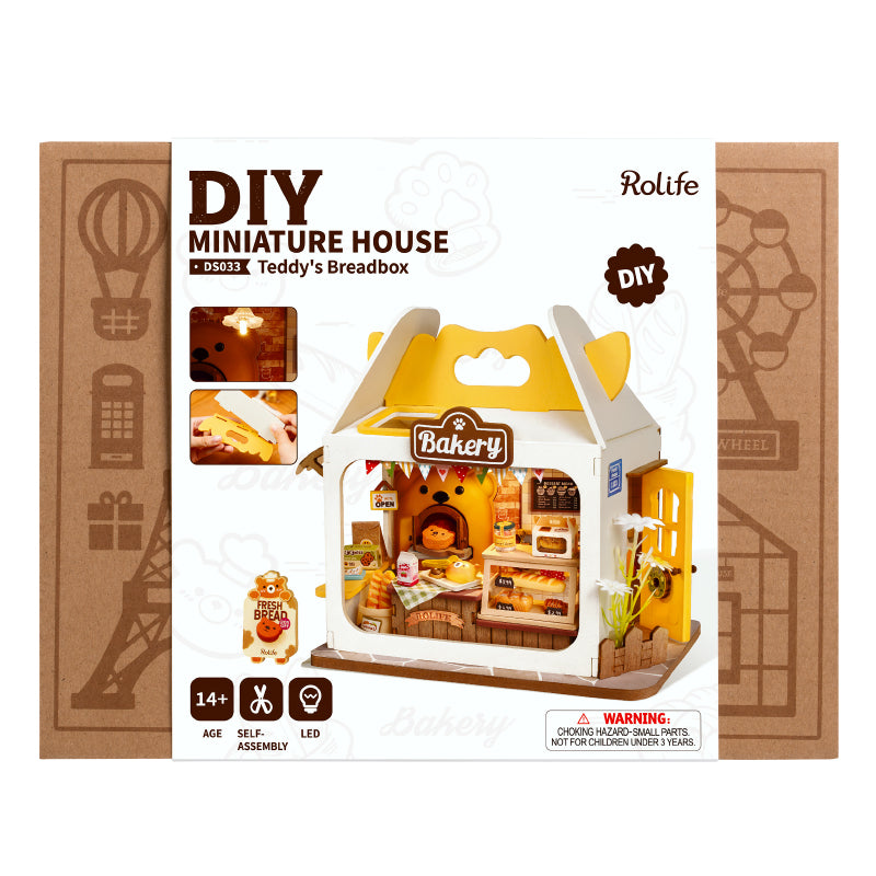 Robotime Rolife Teddy's Bread Food Box Shop DIY Miniature House Kit DS033