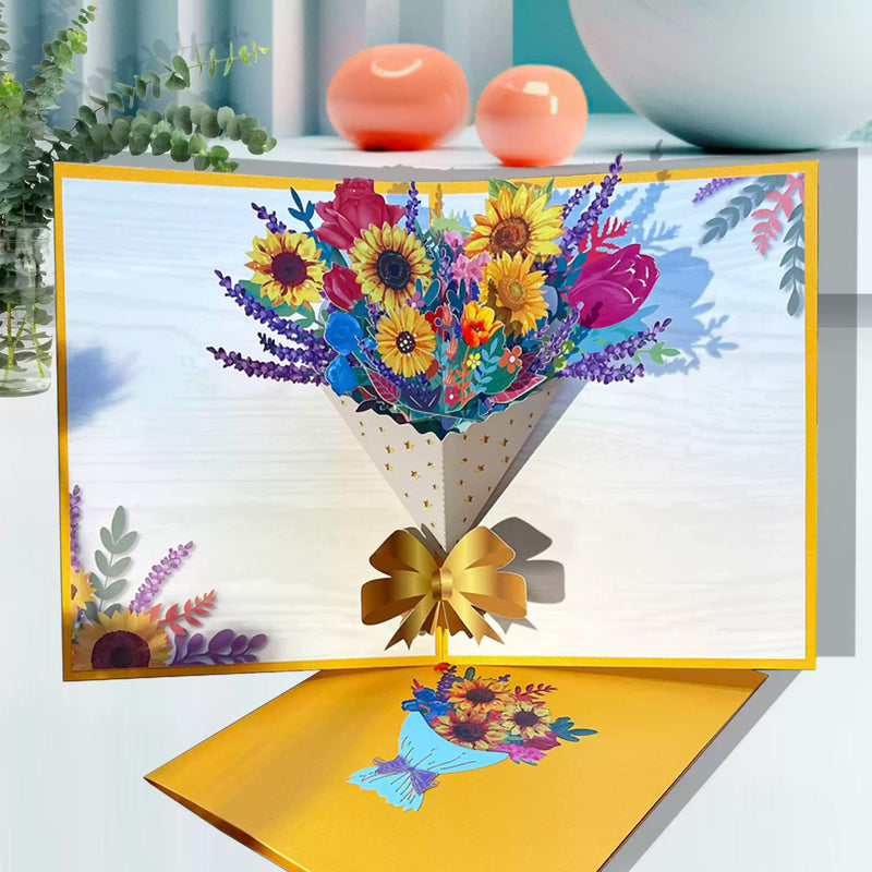 3D Pop-Up Greeting Card – Sunflower Bouquet Design - 15x20cm