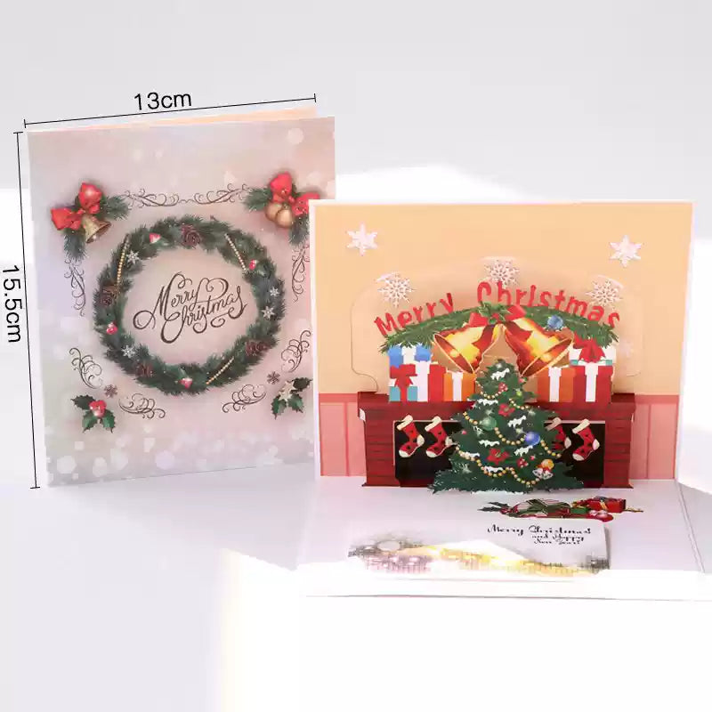 3D Pop-Up Greeting Card – Christmas Tree & Fireplace Design - 13x15.5cm