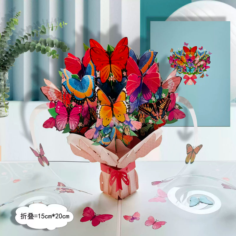 3D Pop-Up Greeting Card – Butterfly Bouquet Design - 15x20cm