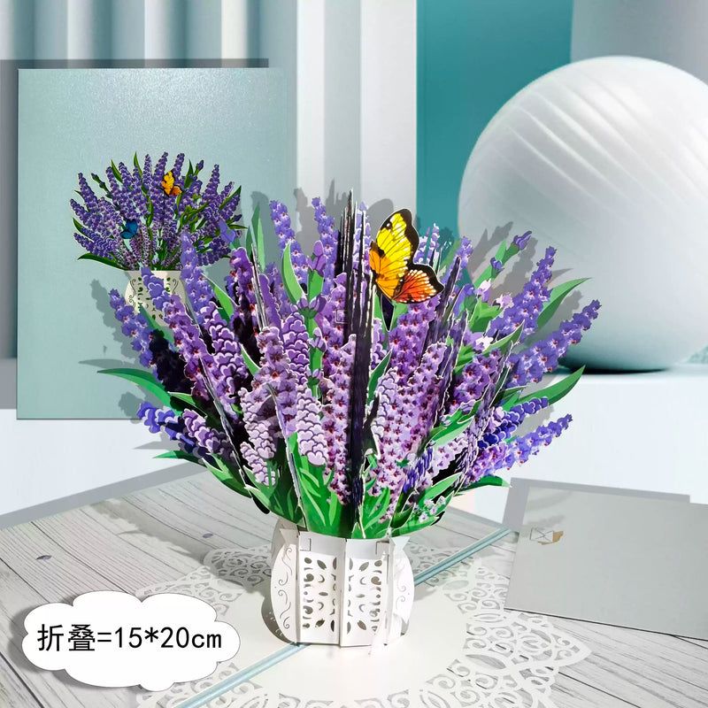 3D Pop-Up Greeting Card – Lavender Bouquet Design - 15x20cm