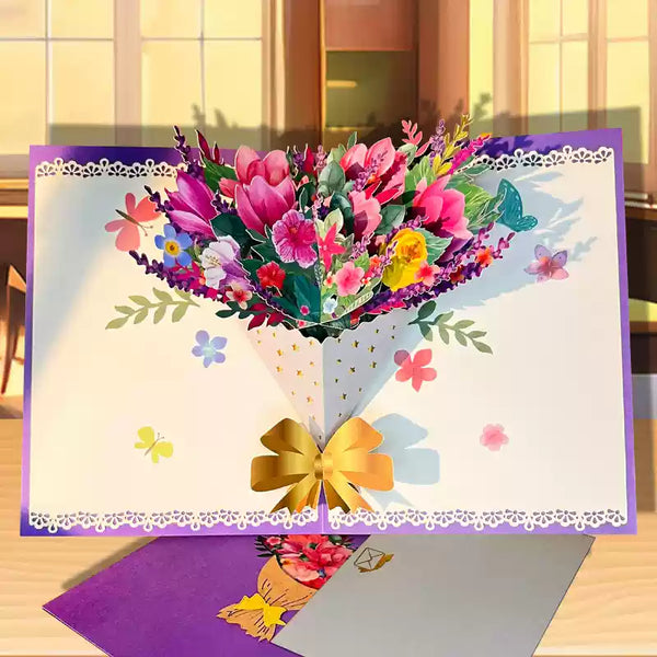 3D Pop-Up Greeting Card – Blossom Bouquet Design 2 - 15x20cm