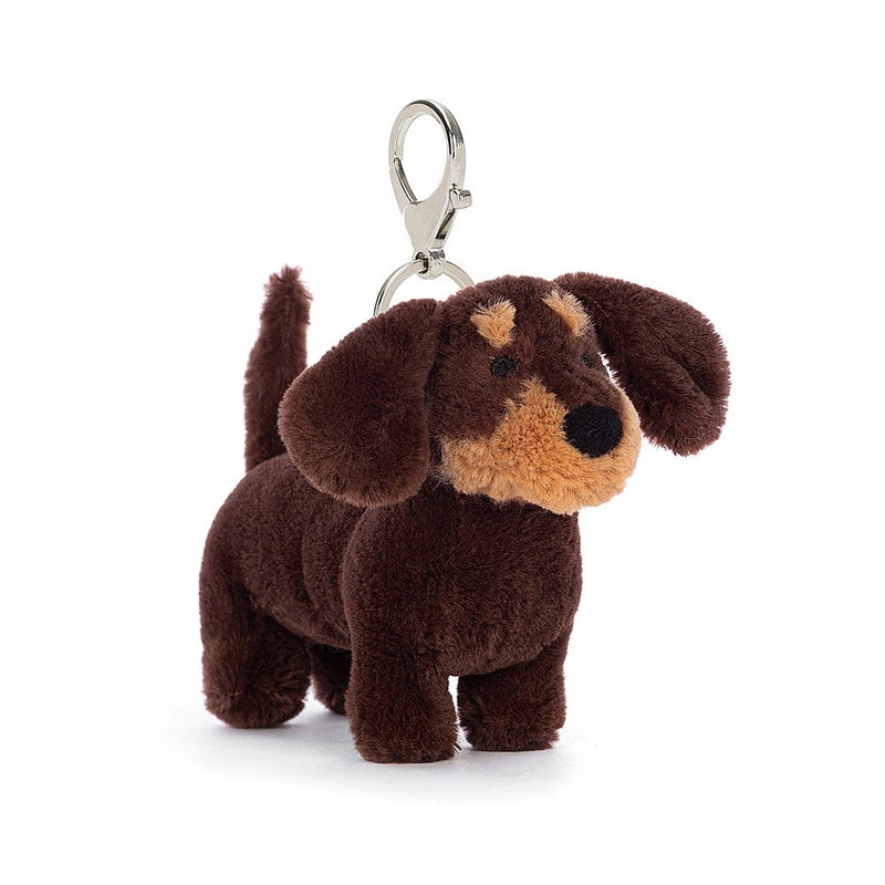 JELLYCAT OTTO SAUSAGE DOG BAG CHARM BROWN 11X4X11CM