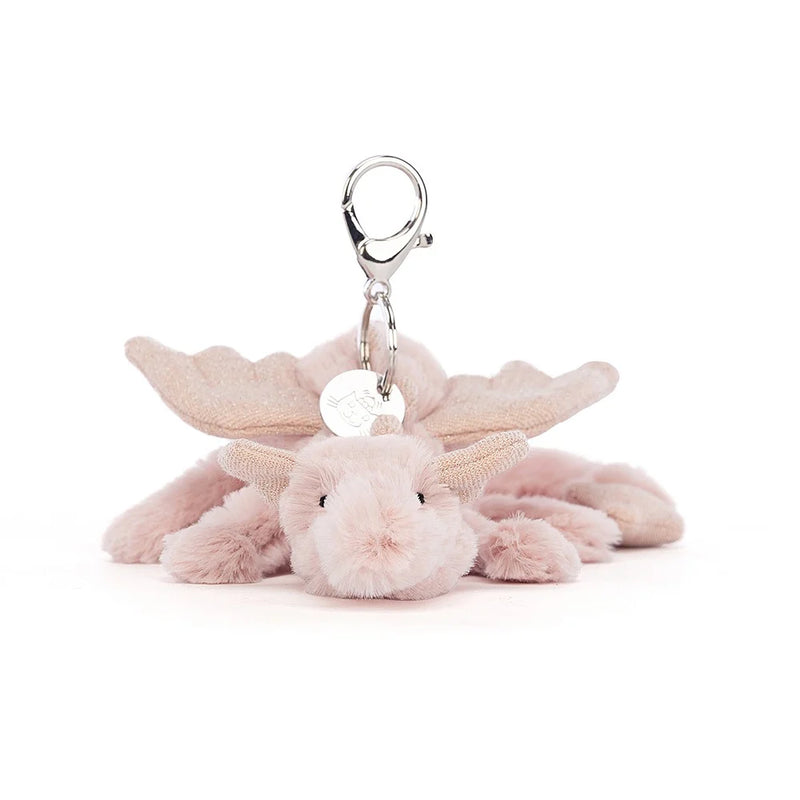 JELLYCAT ROSE DRAGON BAG CHARM PINK & GLITTER 12X8X22 CM