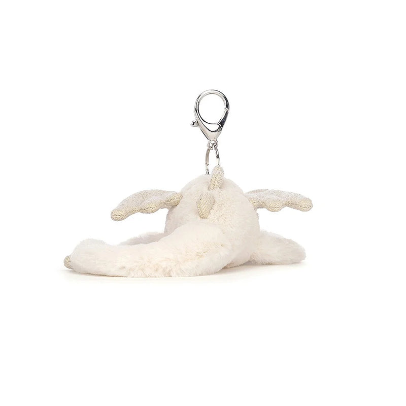 JELLYCAT SNOW DRAGON BAG CHARM CREAM & GLITTER 12X8X22 CM