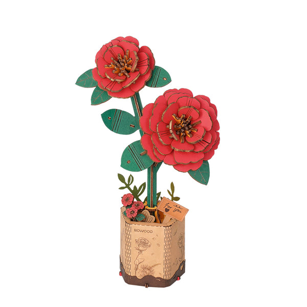 Robotime Rowood DIY Wooden Flower Red Camellia 3D Wooden Puzzle TW031