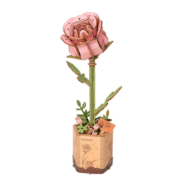 Robotime Rowood DIY Wooden Flower Pink Rose 3D Wooden Puzzle TW041