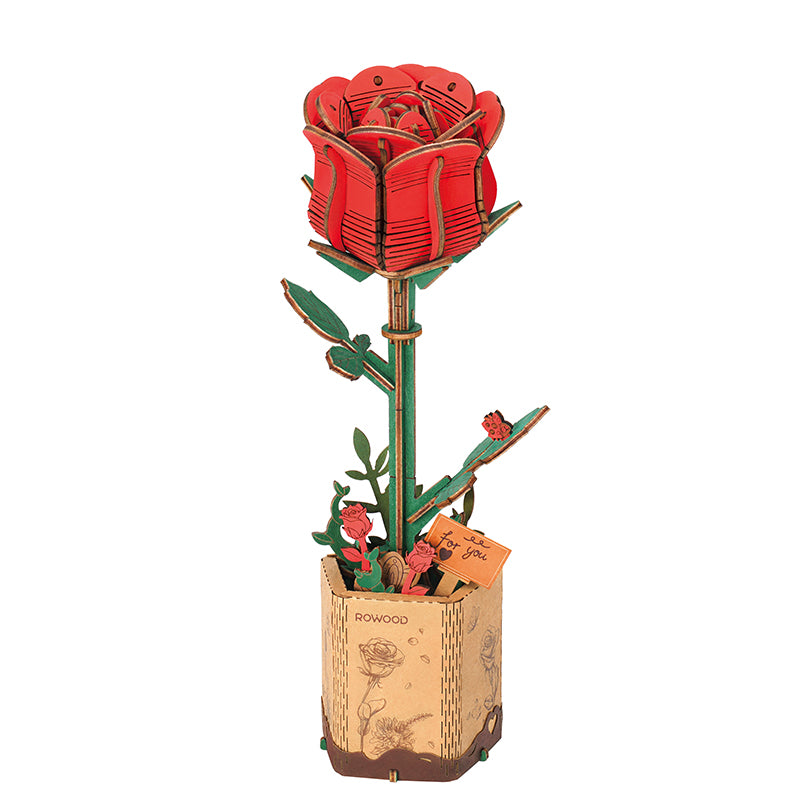 Robotime Rowood DIY Wooden Flower Red Rose 3D Wooden Puzzle TW042