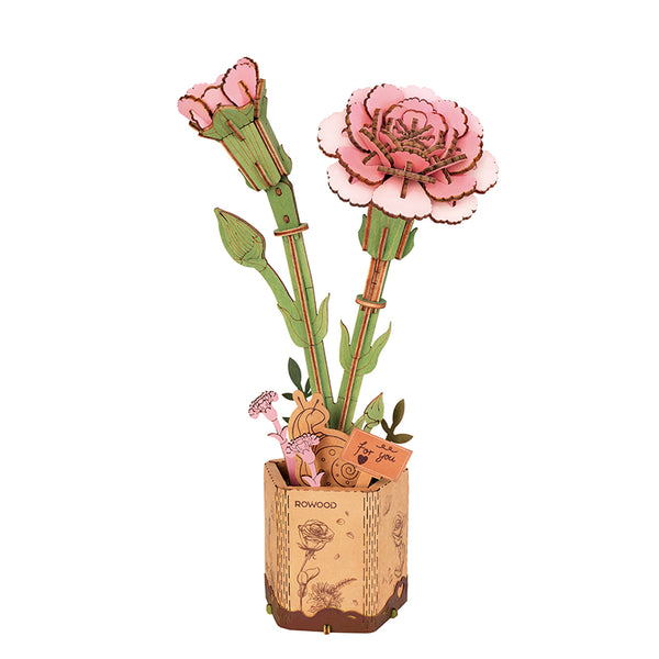 Robotime Rowood DIY Wooden Flower Pink Carnation 3D Wooden Puzzle TW051