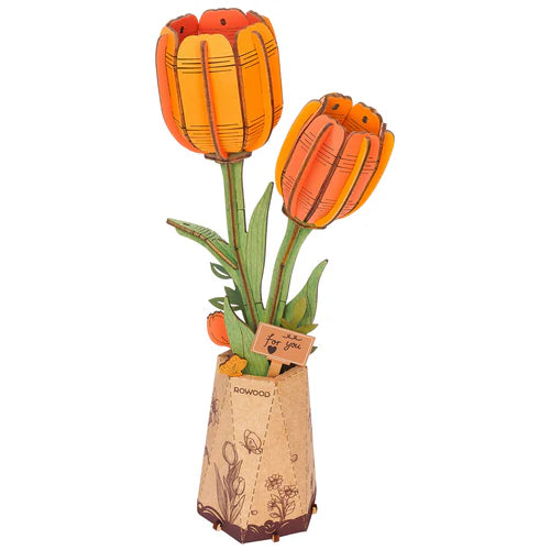 Robotime Rowood DIY Wooden Flower Orange Tulip 3D Wooden Puzzle TW081