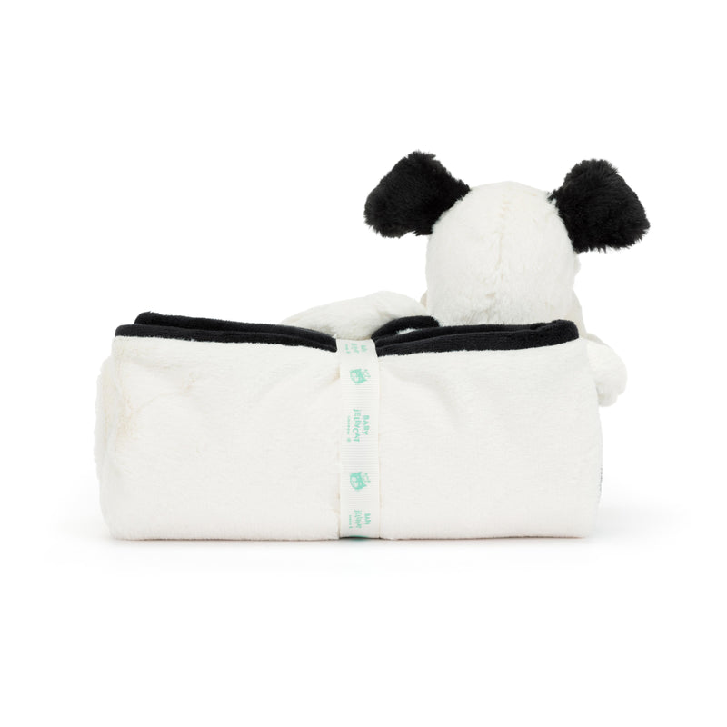 JELLYCAT BASHFUL BLACK & CREAM PUPPY BLANKIE 9X70X56CM