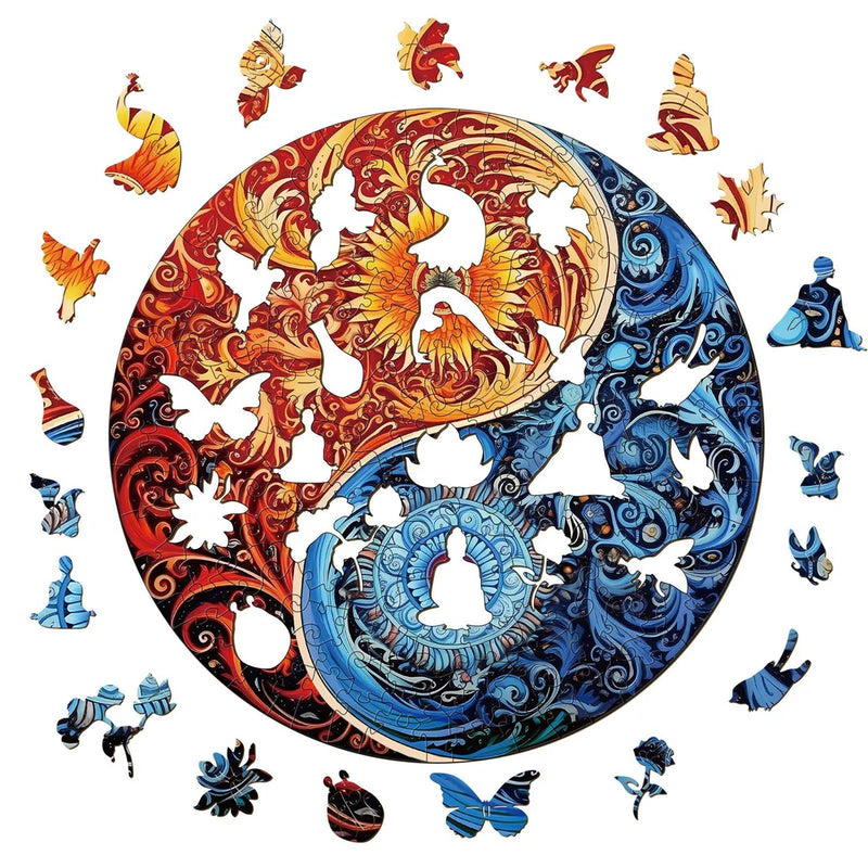 Woodbests - Yellow Blue Yin Yang Wooden Jigsaw Puzzle (90-120pcs)(Pre-Order)