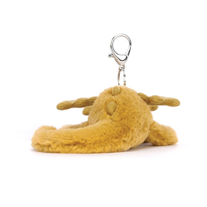 JELLYCAT GOLDEN DRAGON BAG CHARM GOLD & GLITTER 12X8X22 CM