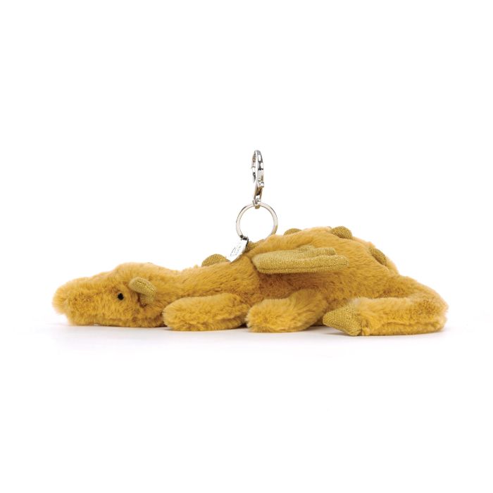 JELLYCAT GOLDEN DRAGON BAG CHARM GOLD & GLITTER 12X8X22 CM