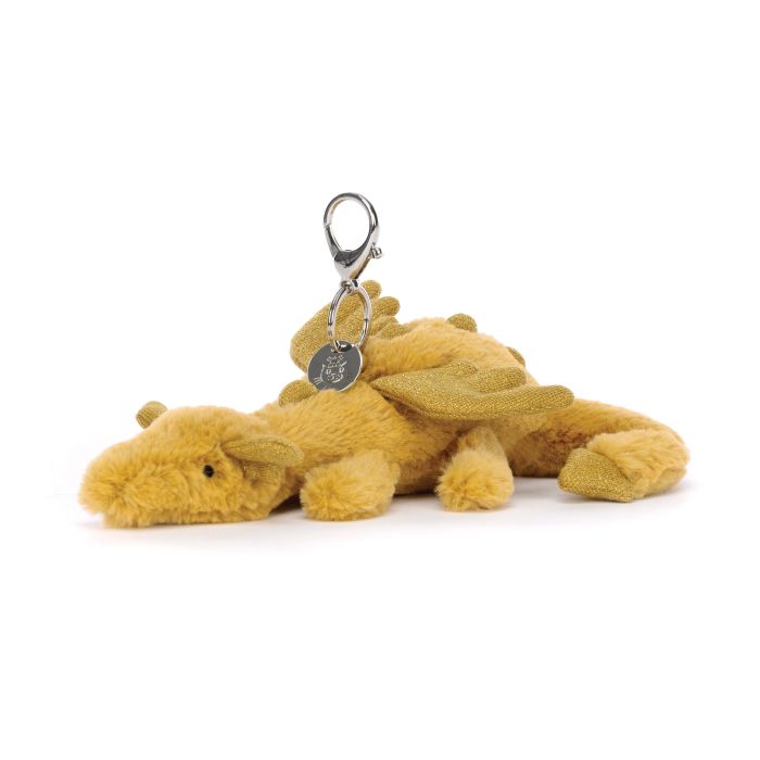 JELLYCAT GOLDEN DRAGON BAG CHARM GOLD & GLITTER 12X8X22 CM