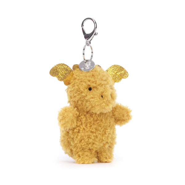 JELLYCAT LITTLE DRAGON BAG CHARM GOLD & GLITTER 12X8X18 CM