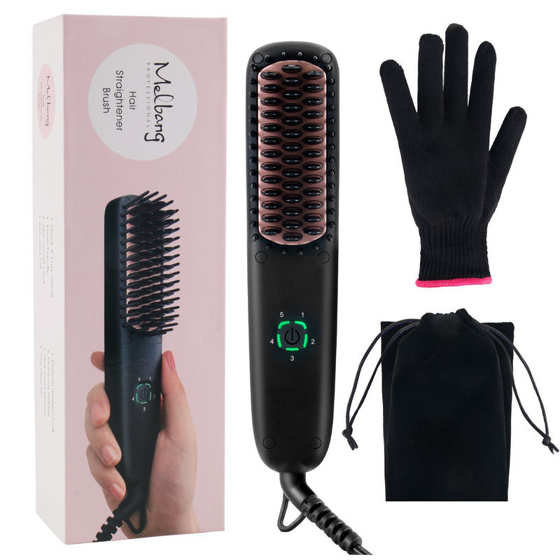 Melbang Mini Hair Straightener Brush Anti-scald Design Fast Straightening Wavy Curly Kinky Hair (7336925298888)